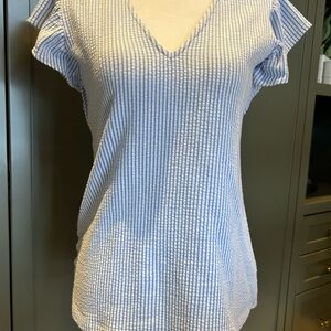 Michael Kors Light Blue and White Textured Blouse